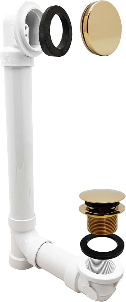 Westbrass 493244H-01 14" Sch. 40 PVC Bath Waste & Overflow Assembly with Illusionary Faceplate and Tip-Toe Drain Plug, Polished Brass