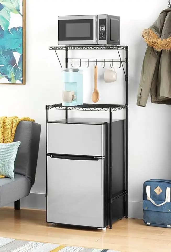 Whitmor Supreme Over The Fridge Shelf 2-Tier Metal Mini Fridge Stand with Storage,Metal Shelving Rack Mini Fridge and Microwave Stand for College Rooms Kitchen, Office