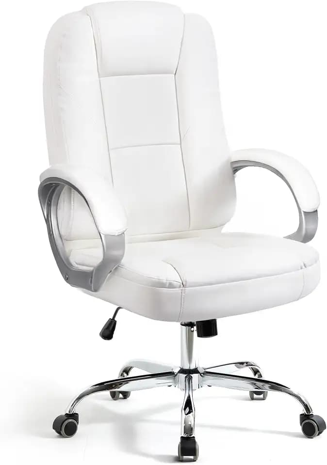NEO CHAIR Office Desk Chair PU Leather Chair with Lumbar Support, All White