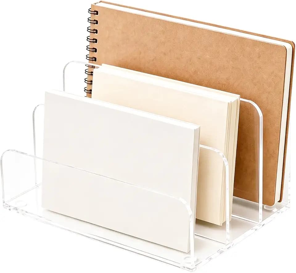 3 Compartments Clear Acrylic Mail Holder, Vertical Letter Holder & File Sorter, Multifunctional Desk Storage Rack for Bills Documents Office Home Supplies