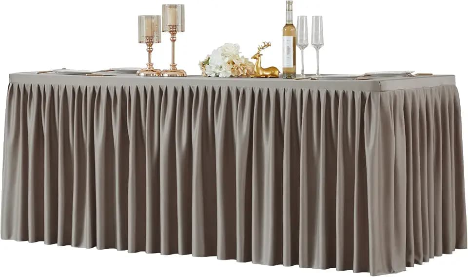 1 Pack Natural Rectangle Table Clothes for 8 Foot Tables, Polyester Wrinkle Free Fitted Tablecloths 8ft Stretch Table Cover with Skirt for Wedding, Birthday, Parties, Trade Show, Craft Show