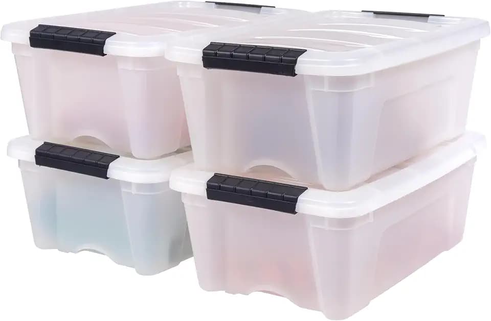 IRIS USA 4-Pack 13 Quart Storage Bins with Lids, Pearl