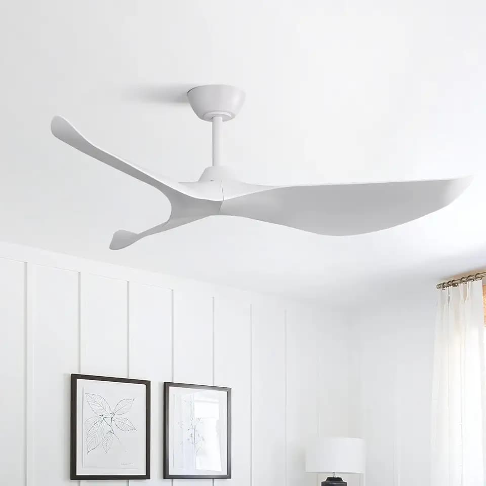 CACI Mall 52" White Ceiling Fan No Light, Modern, Remote Control, Low Profile, 3 Blades Ceiling Fan with Quite Reversible Dc Motor for Living room, Bedroom