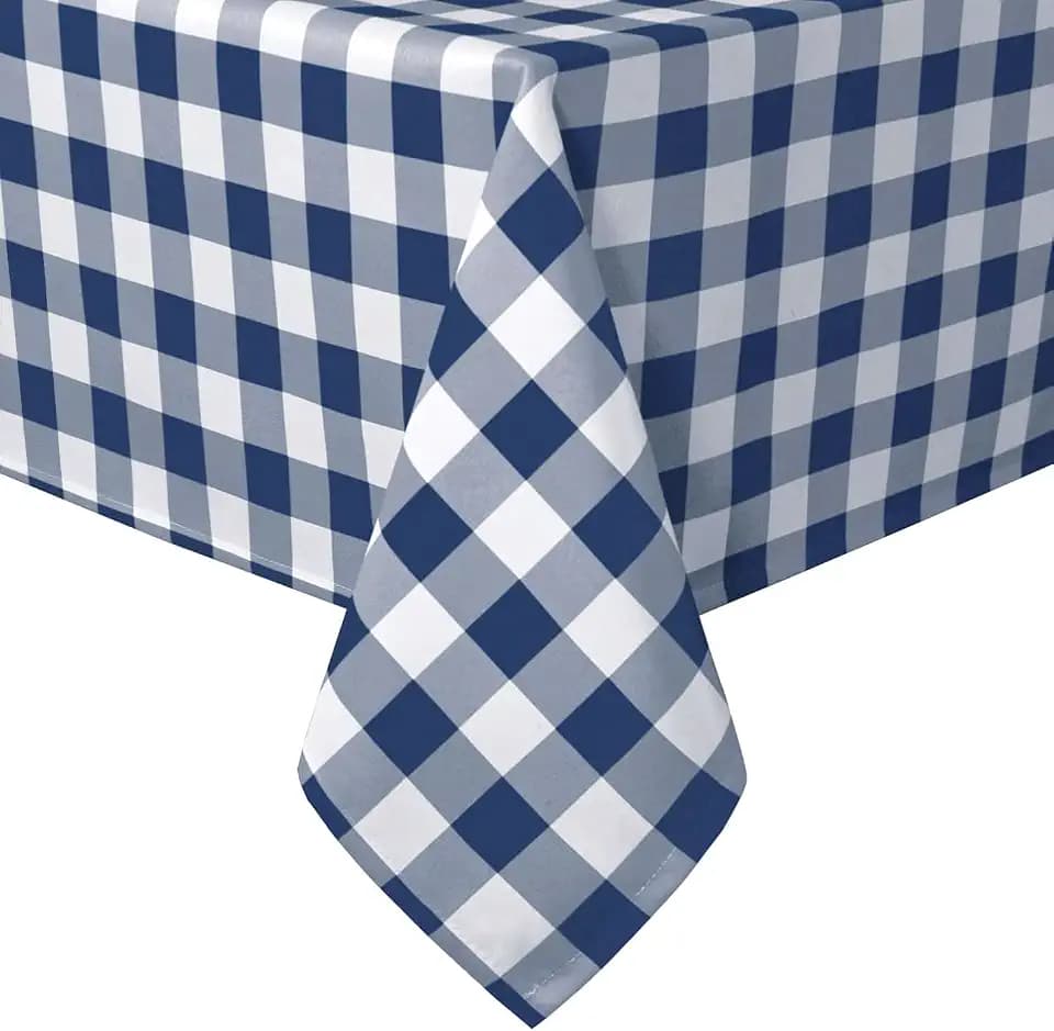 Hiasan Checkered Tablecloth Rectangle 60 x 140 Inch, Navy Blue and White