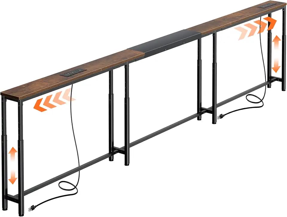 Huuger Narrow Console Table with Power Outlets & USB-C, Rustic Brown