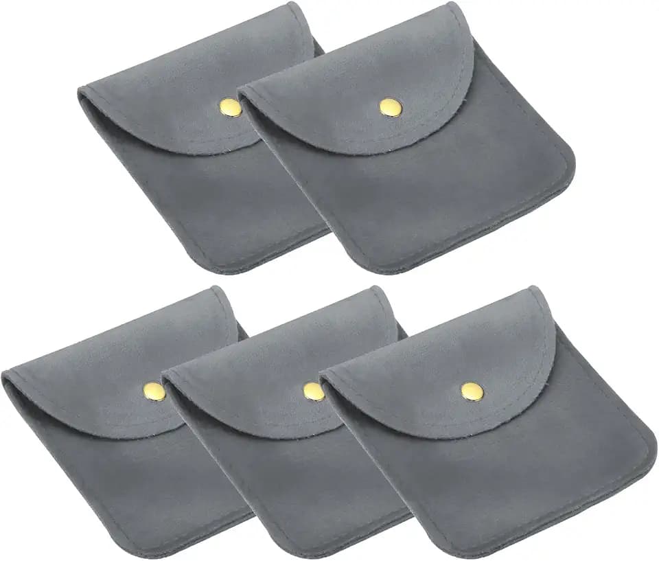PATIKIL 10x10cm Jewelry Pouches with Snap Button, 5 Pack Velvet Jewelry Pouches Portable Soft Storage for Necklace Bracelet Earring Watch Rings Brooch, Dark Grey