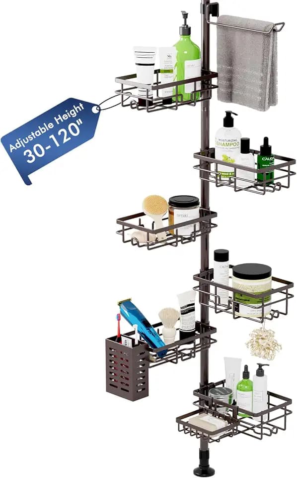 Corner Shower Caddy Tension Pole, Bathroom Organizer and Storage for Shower