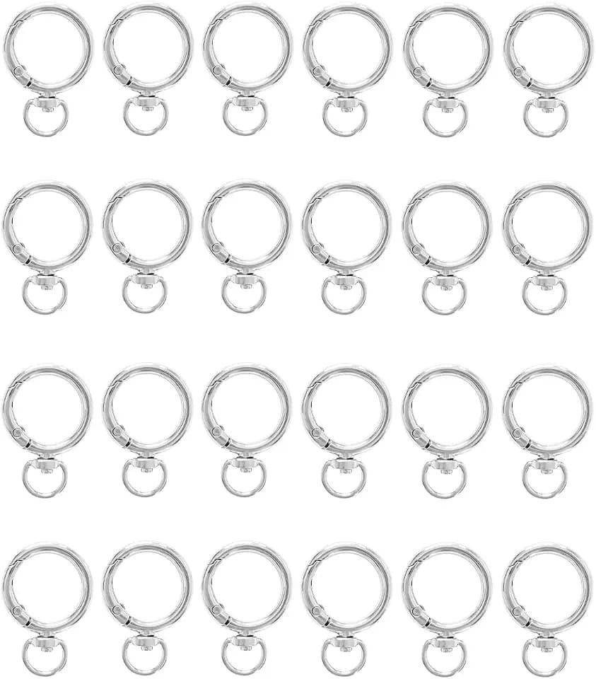 24 Pcs Spring O Ring Metal Round Carabiner Keychains Ring, Silver