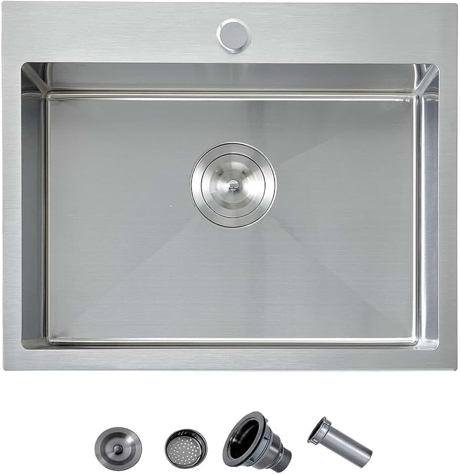 20 Inch Drop In Kitchen Sink, Ufaucet Topmount Bar Sink, Brushed Nickel