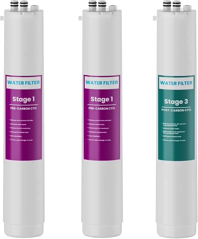 3-Stage 1:1 Reverse Osmosis Replacement Filters Compatible with Pure Blue Water Filtration System, Two Stage 1 Pre-Carbon Block Filters and One Stage 3 Post-Carbon Filter