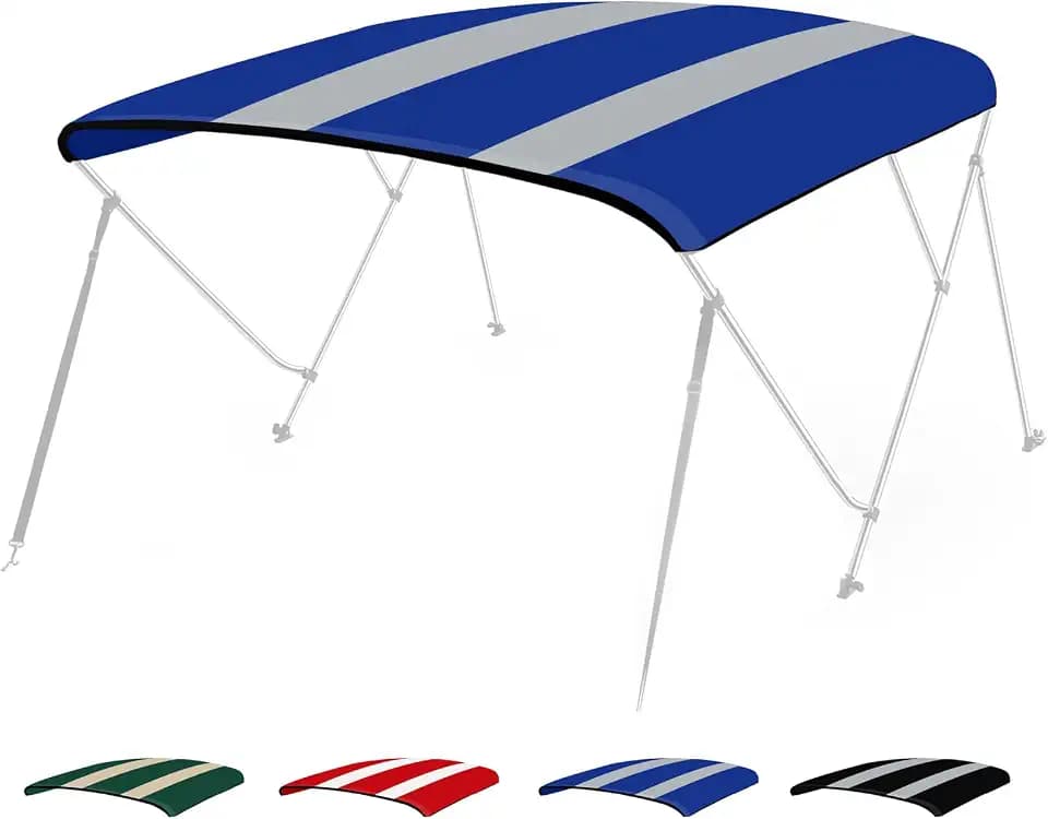 Seamander 3 Bow/ 4 Bow Bimini Top Replacement Cover,Waterproof Canvas Sun Shade Boat Canopy,Easy Install Zipper Sleeves &Light Hole Without Frame,3 Bow Blue/Gray 6'L 85"-90" W