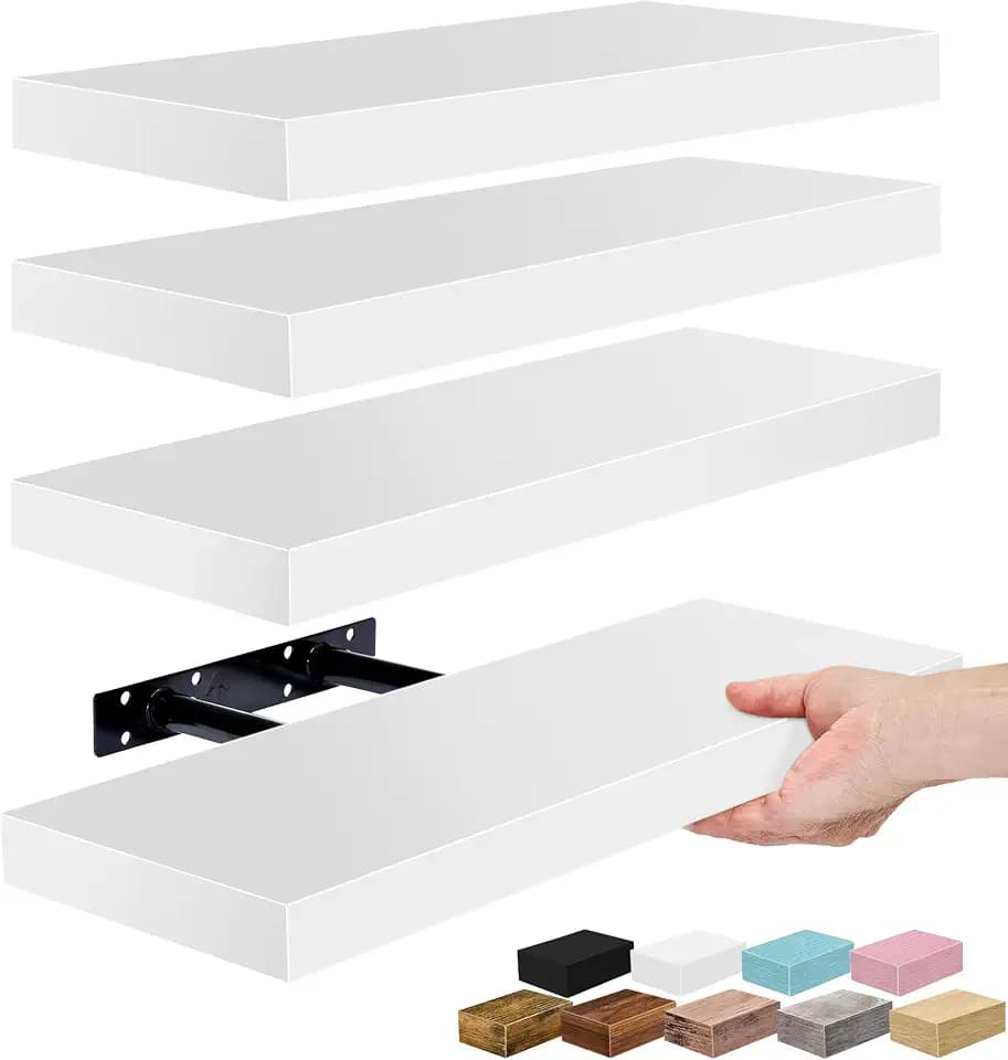 Sorbus 16 Inch Floating Shelves for Wall (4 Pack, White)