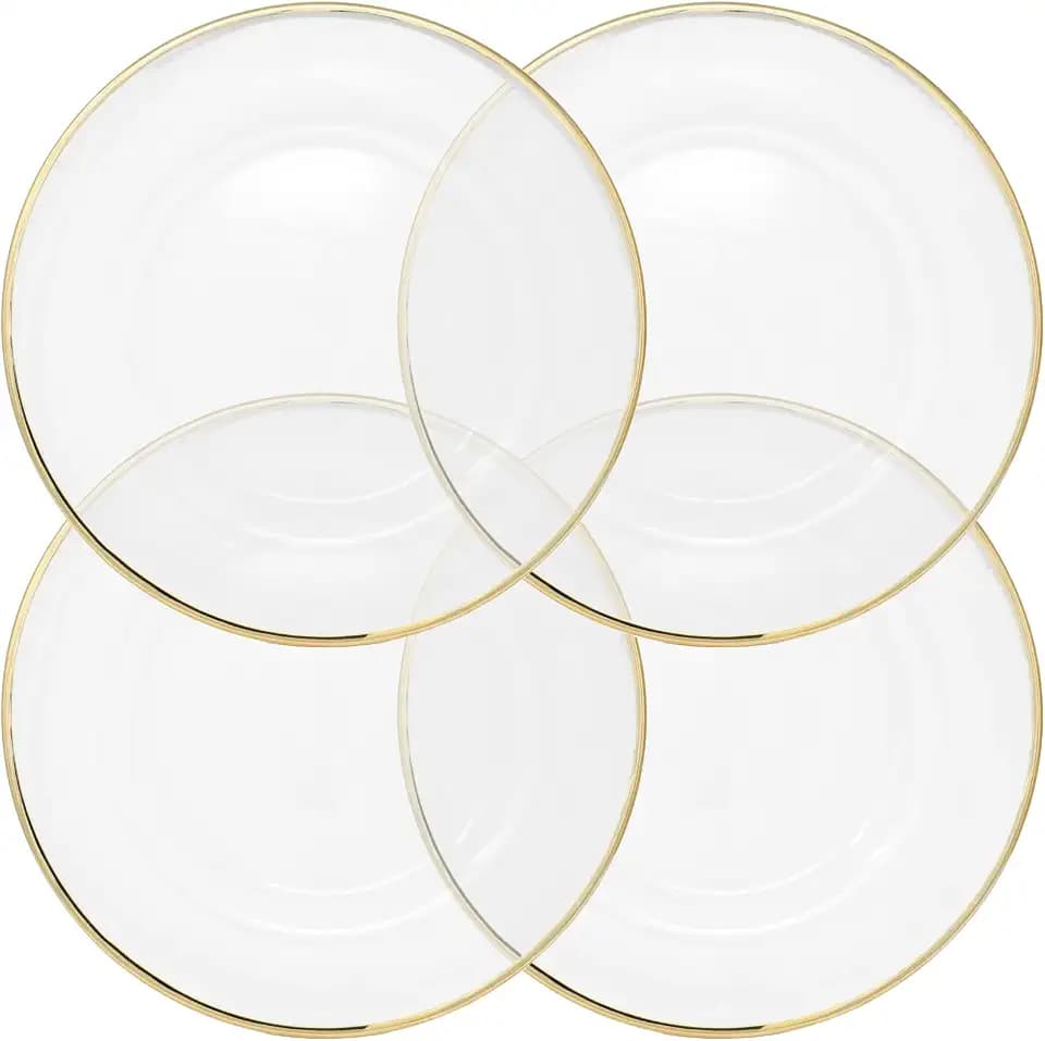 Ms Lovely Clear Glass Charger 13 Inch Dinner Plate With 0.5 CM Metallic Rim - Set of 4 - Gold
