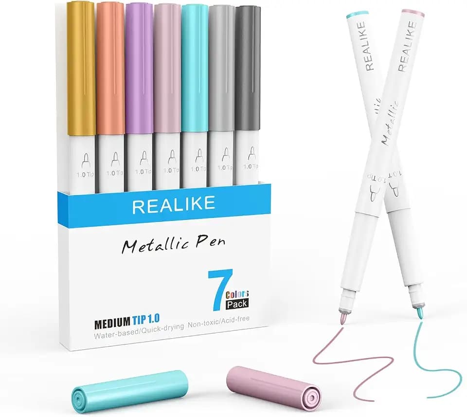 REALIKE Metallic Pens for Cricut Maker 3/Maker 4/Maker/Explore 3/4/Air 2/Air, Multicolor Marker Pens Set of 7 Pack Drawing Coloring Pens Compatible with Cricut Machine (1.0 Tip)
