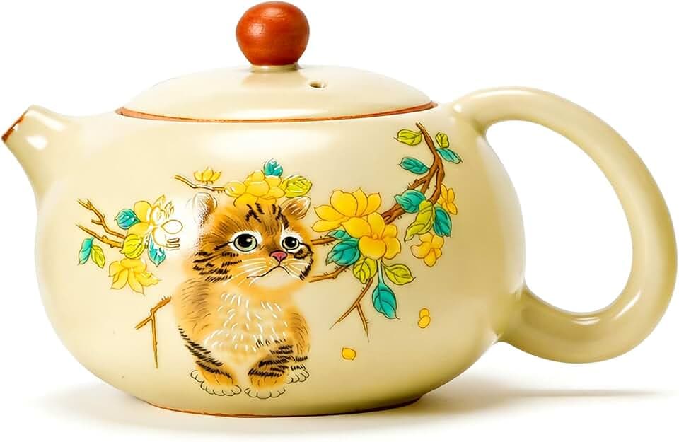 6 oz Cute Cat Pattern Teapot, Ice Cracked Glaze Ceramic