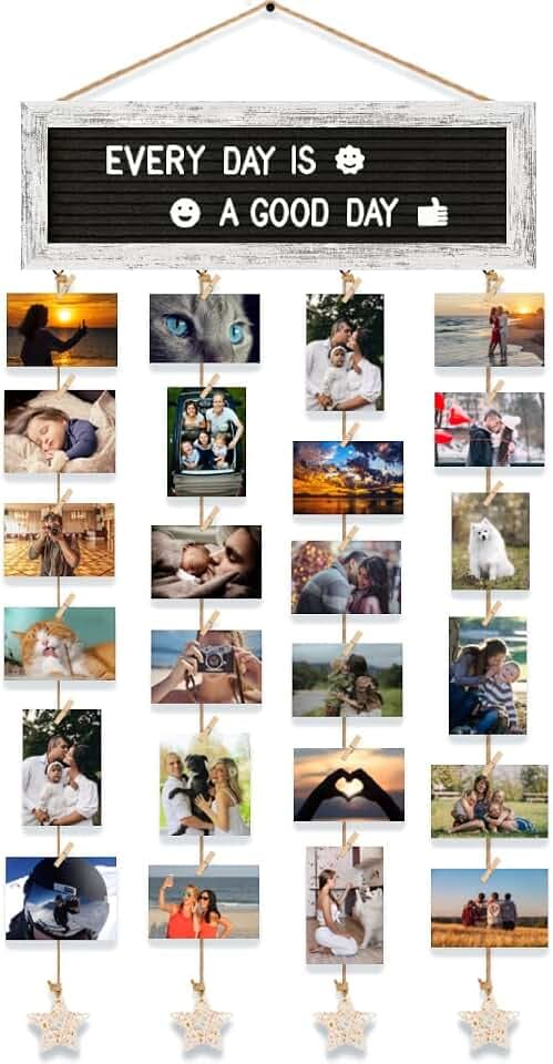 CJIAWYS Picture Frames Collage Wall Decor Photo Frames Collage for Wall Decor, Rustic Felt Letter Board with 340 Letters and 30 Clips, Unique DIY Picture Frame Photo Organizer, Gifts for Teen Girls