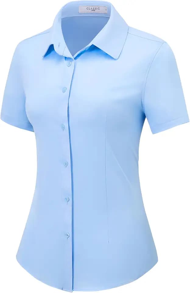Button Down Shirts for Women Short Sleeve Dress Shirt Stretch Wrinkle Free Business Casual Office Blouse Work Tops