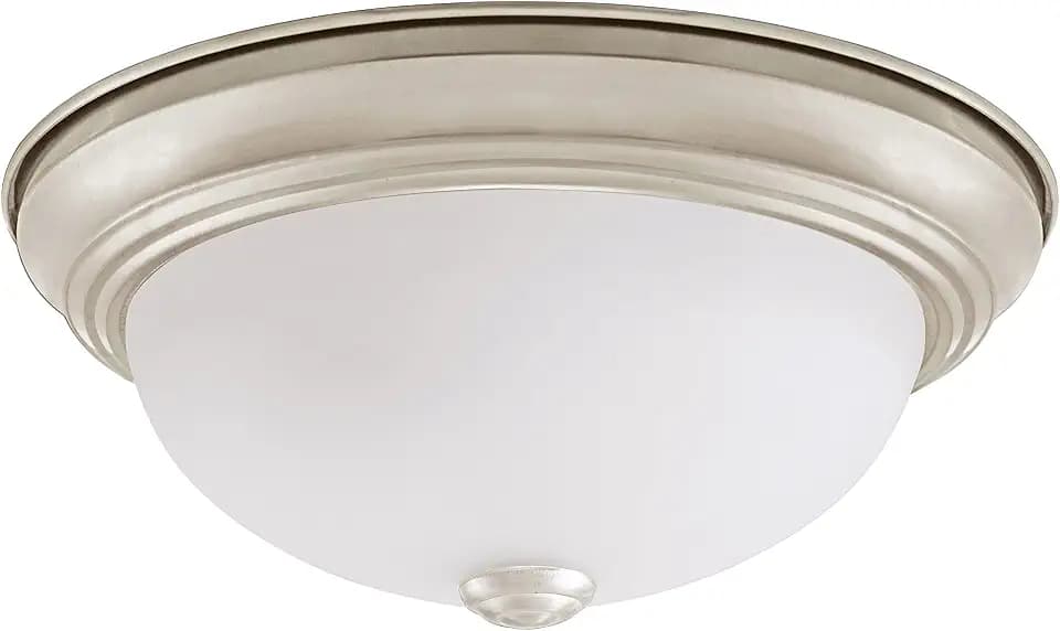 Aspen Creative 63022-1, 1-Light Flush Mount in Brushed Nickel Finish with White Alabaster Glass, 11-1/2" Diameter, E26 Socket/60 Watts, 1 Pack