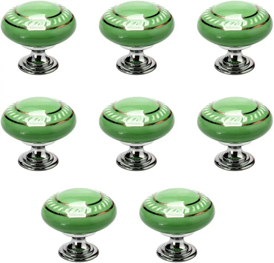 uxcell 8pcs Ceramic Knobs Vintage Knob Drawer Pull Handle Furniture Door Cabinet Cupboard Wardrobe Dresser Decorative Gold Circle Green