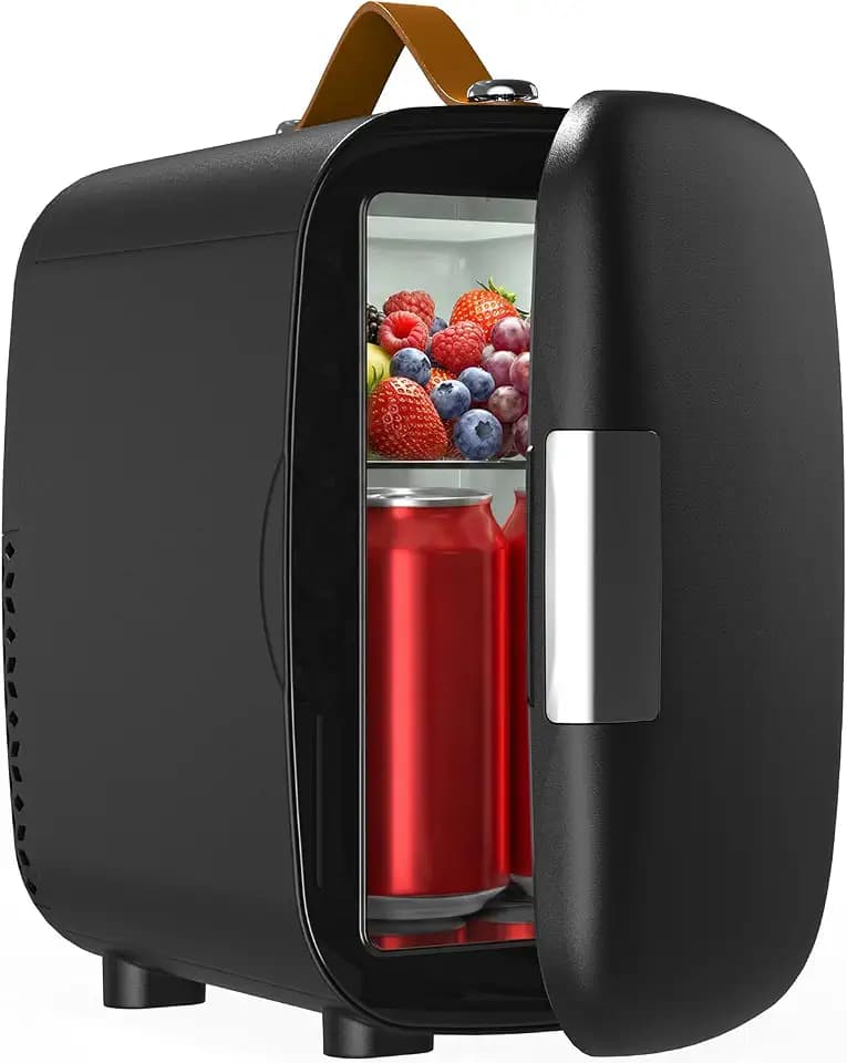 FANSEXPERT Cosmetic Fridge, Portable Mini Fridge for Skincare Food Drinks, 4L/6 Can Electric Plug In Cooler & Warmer, AC/DC Skincare Refrigerator for Bedroom Office Car Dorm (Black)