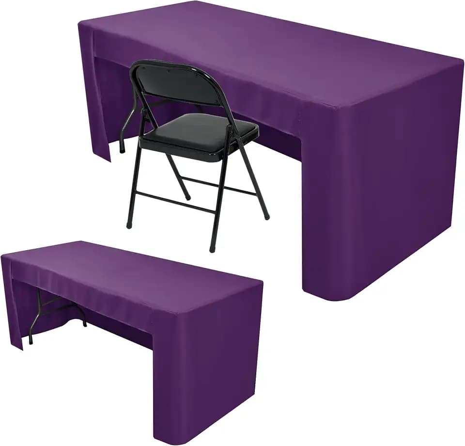 Open Back Fitted Table Cloths For 8 Foot Rectangle Tables Purple 2 Pcs