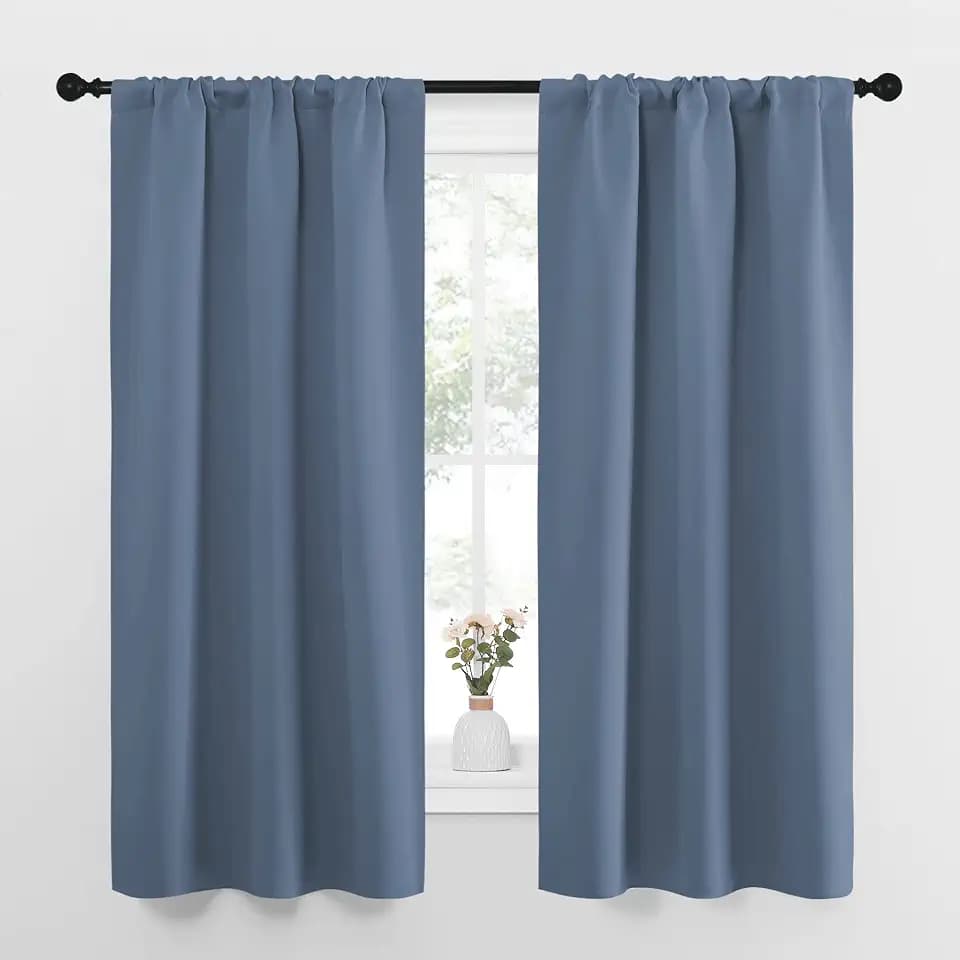 NICETOWN Bedroom Curtains, Home Decoration Solid Thermal Insulated Draperies & Drapes, Blackout Window Curtains for Kitchen (Stone Blue, 2 Panels, 34 in x 63 in (W x L))