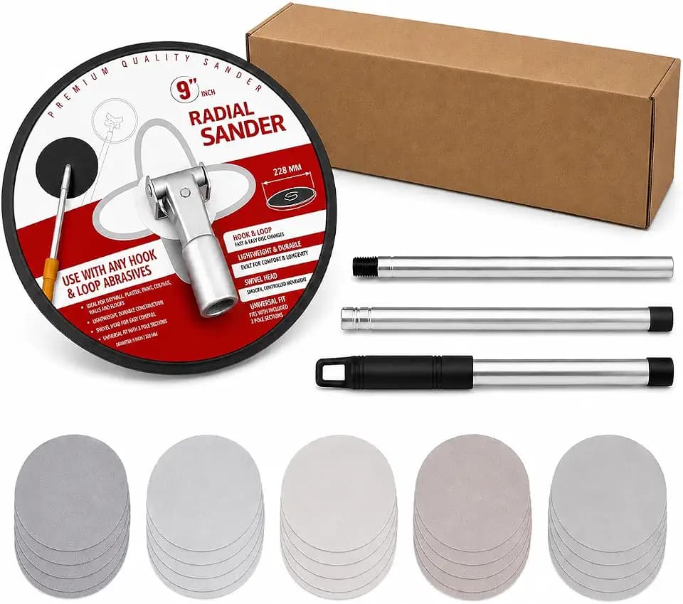 9-Inch Drywall Pole Sander Kit, 25 Sanding Discs, 3.6 ft Adjustable Pole
