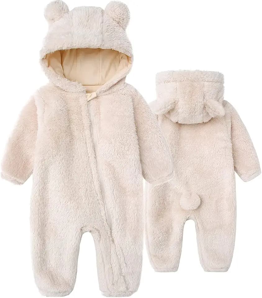 Baby Hooded Fleece Romper Long Sleeve Onesie Outwear Outfits 0-12M