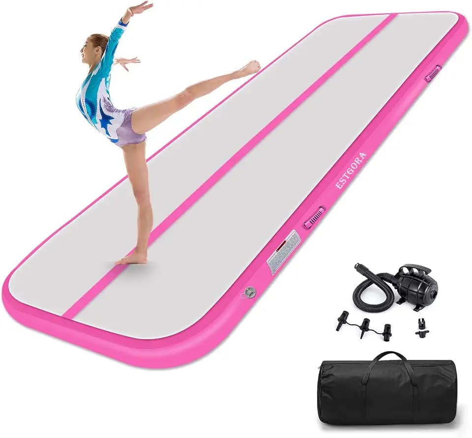 Estgora Gymnastics Mat for Tumbling Tumble Track, Thick Inflatable Gymnastic Training Equipment for Kids Home Gym Cheerleading with Electric Pump