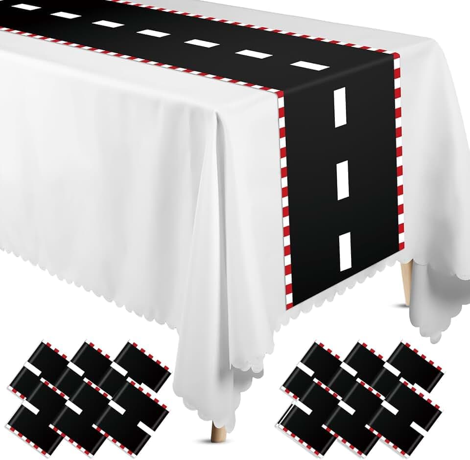 Preboun 12 Pcs Racing Car Plastic Table Runner 14 x 108 in