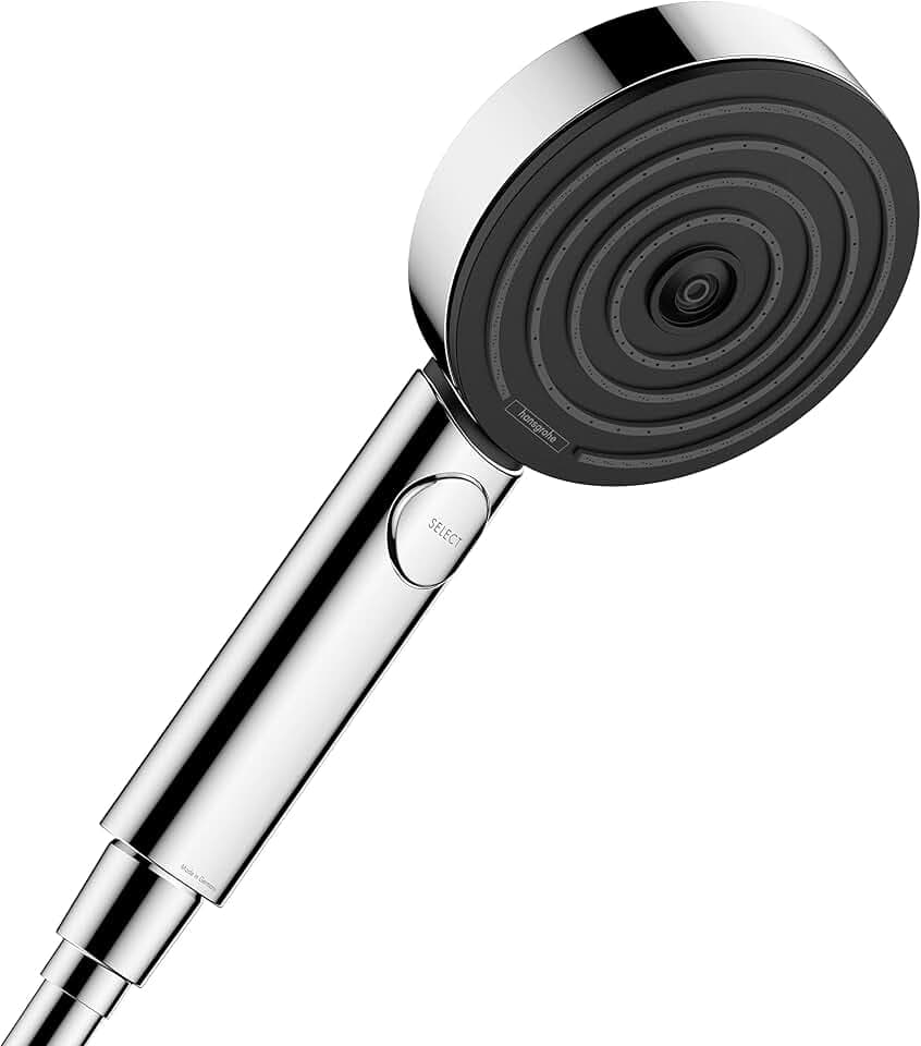 hansgrohe Pulsify S 4-inch Modern Handheld Shower Head 3-Spray PowderRain, IntenseRain, Pulsating Massage in Chrome, 24111001