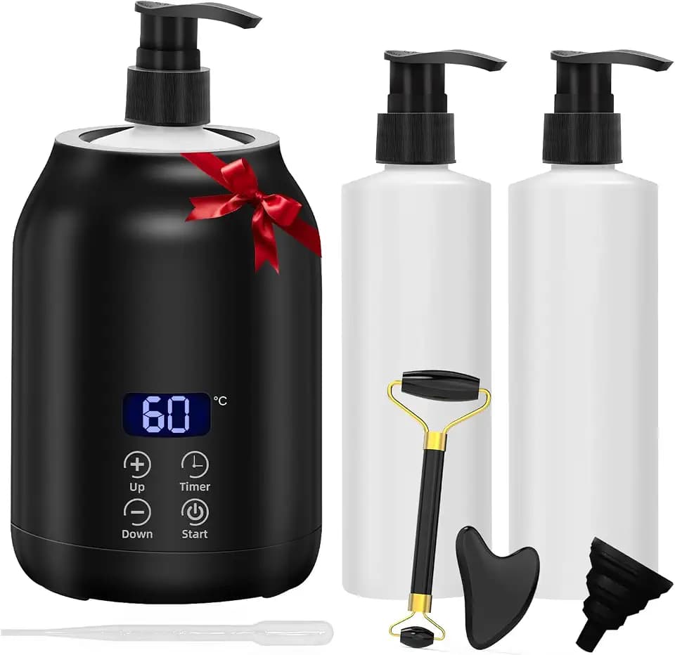 Massageöl Wärmer mit Gesichts-Roller-Set, iklestar Professioneller Massage öl wärmer gerät, Tragbarer Lotion-Flaschen-Spender-Heizung für Zuhause, SPA, Schönheitssalon
