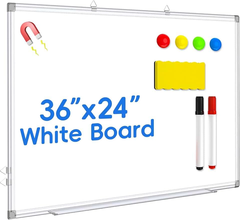 36"x24" Magnetic Whiteboard, Dry Erase White Board, Wall Mounted with Aluminum Frame, 2 Markers, 4 Magnets,1 Erasers, Corrugated