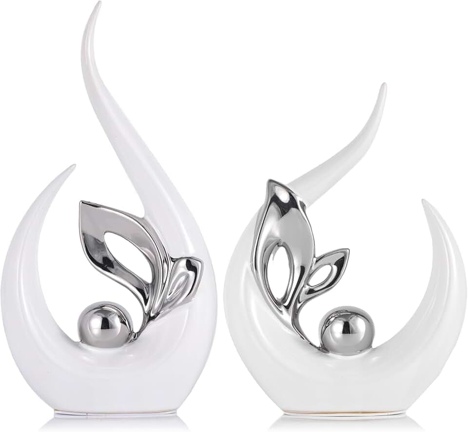 XMGZQ White and Silver Ceramic Statues for Home Décor Accents,Abstract Art Mid Century Modern Decor,Elegante Centerpiece Table Decorations,Sculpture for Entryway,Tv Stand,Mantel,Coffee Table