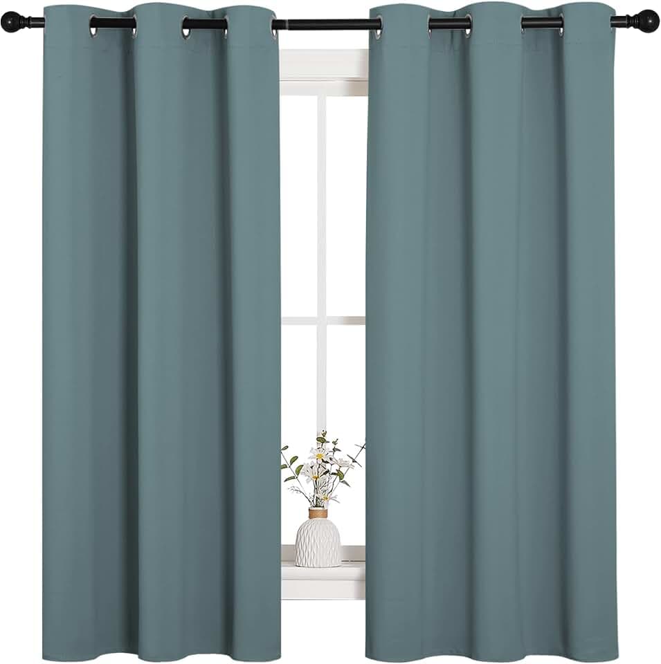 NICETOWN Modern Blackout Curtains Noise Reducing, Thermal Insulated and Privacy Room Darkening Drape Panels for Boy's Guest Room Door Small Short Window (Greyish Blue, 2 Panels, W42 x L54 -Inch)