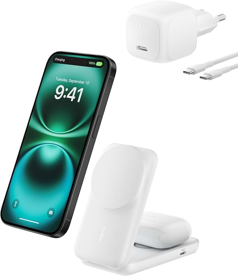 Belkin UltraCharge 2-in-1 Induktive Ladestation mit Qi2, 25W – Weiß
