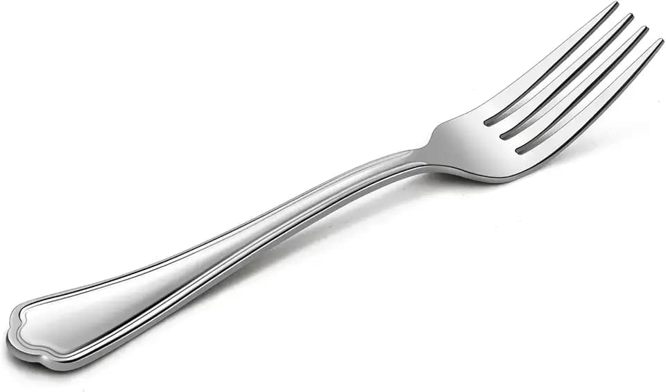Dinner Forks Set of 12, E-far 7.9 Inch Stainless Steel Forks for Home, Kitchen or Restaurant, Non-toxic & Mirror Polished, Scalloped Edge & Dishwasher Safe