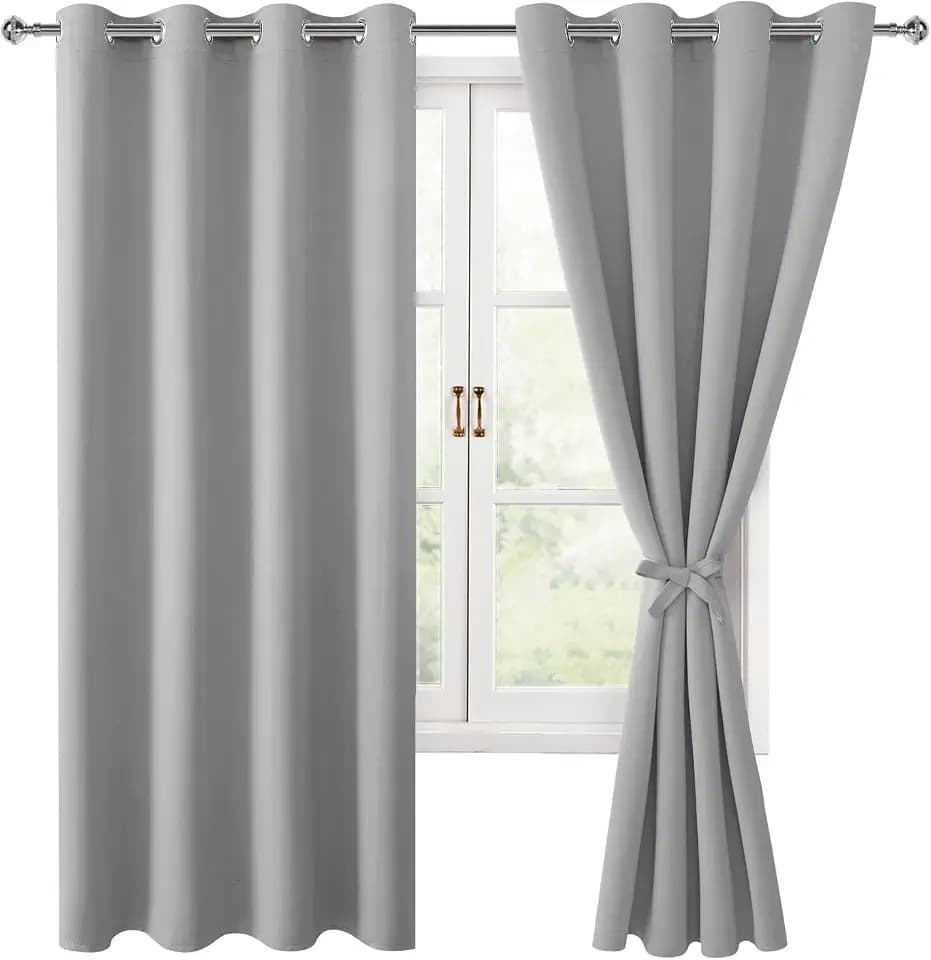 Hiasan Blackout Curtains for Bedroom, 52 x 63 Inches Length, Silver Grey