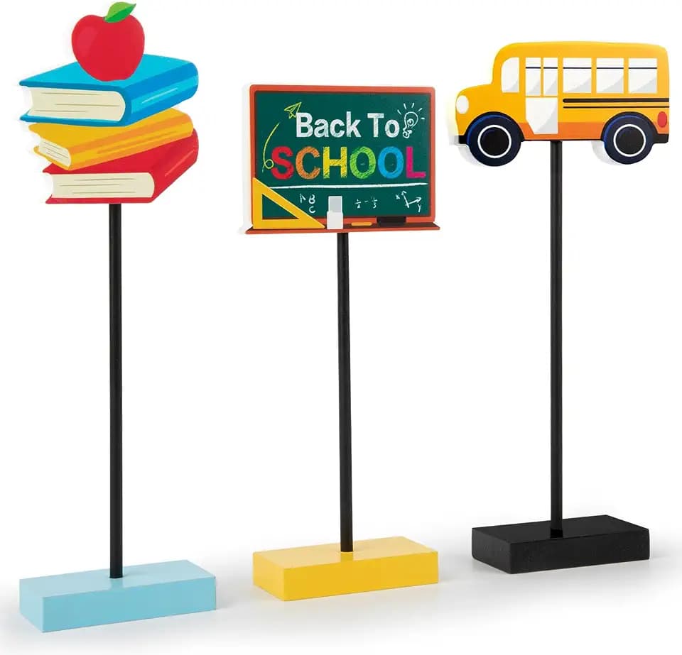 3 Pieces Back to School Wooden Signs School Bus Books Blackboard Standing Back to School Decorations for School Classroom Home office (School)