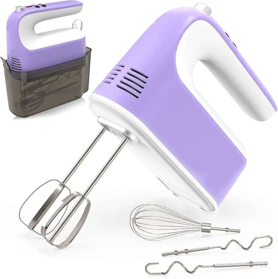 CBQ Hand Mixer Electric, 9 Speed 400W Handheld Mixer with Digital, Touch Button, Turbo, Snop-On Storage Case, 5 Stainless Steel Accessories, Hand Mixer Electric Handheld for Cake, Cookie, Egg (Purple)