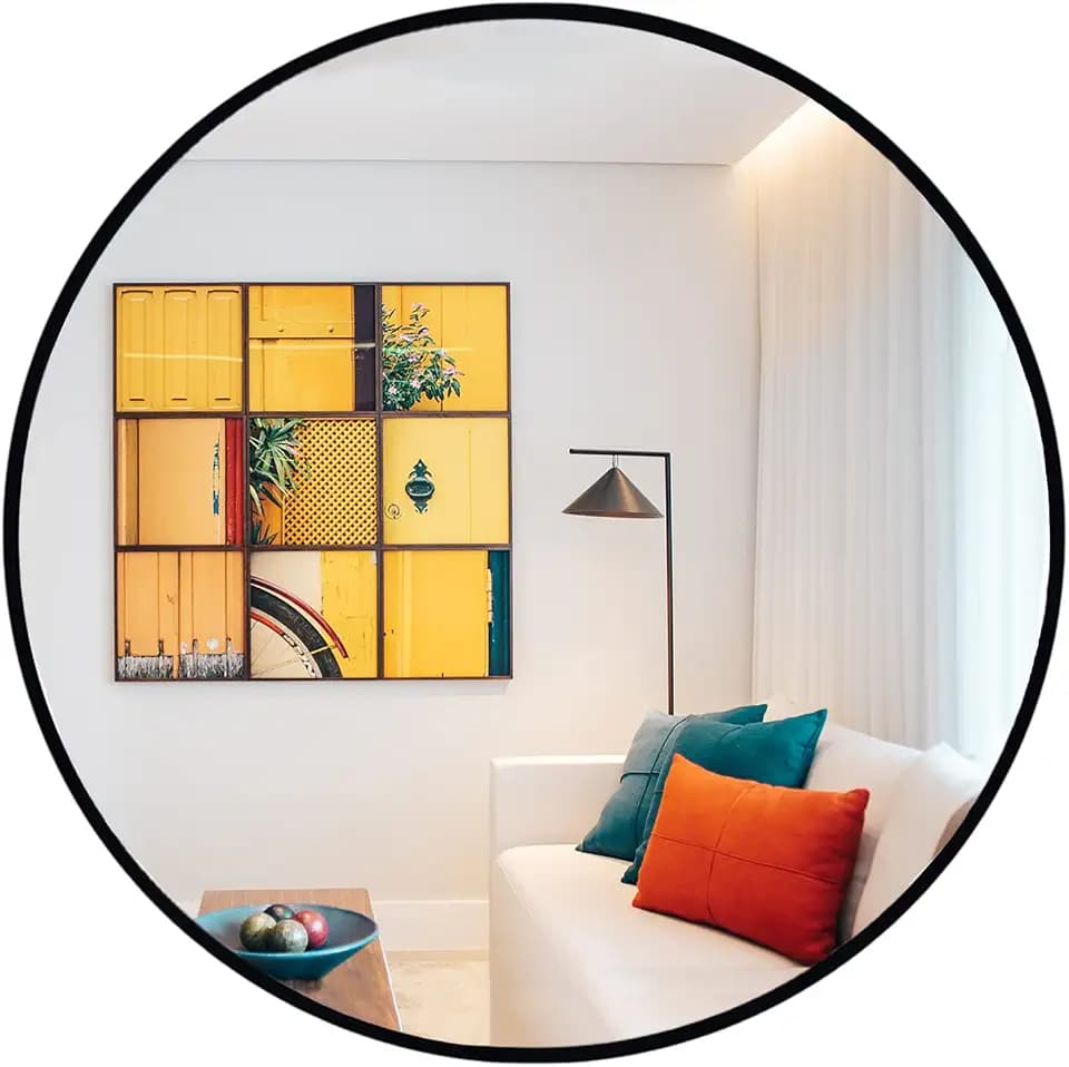 Oruii Large Round Mirror, 30 inch Circle Mirror, Matte Black Metal Frame