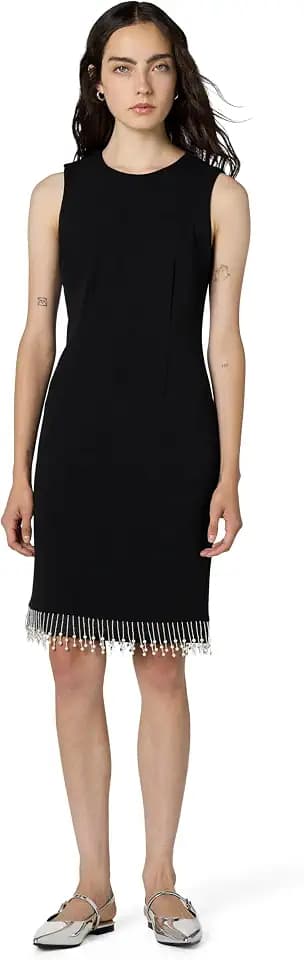 KARL LAGERFELD Women's Pearl Trim Sleeveless Round Neck Sheath Dress