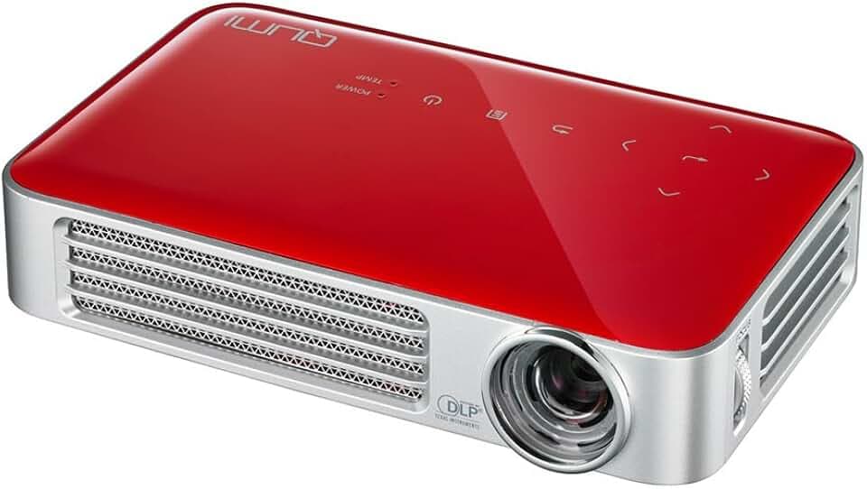 vivitek Qumi Q6, kompakter LED-Projektor im Taschenformat, 800 Lumen, Wireless, 1280x800 Pixel, Beamer mit 2.5GB interner Speicher, HDMI und USB Eingang, rot
