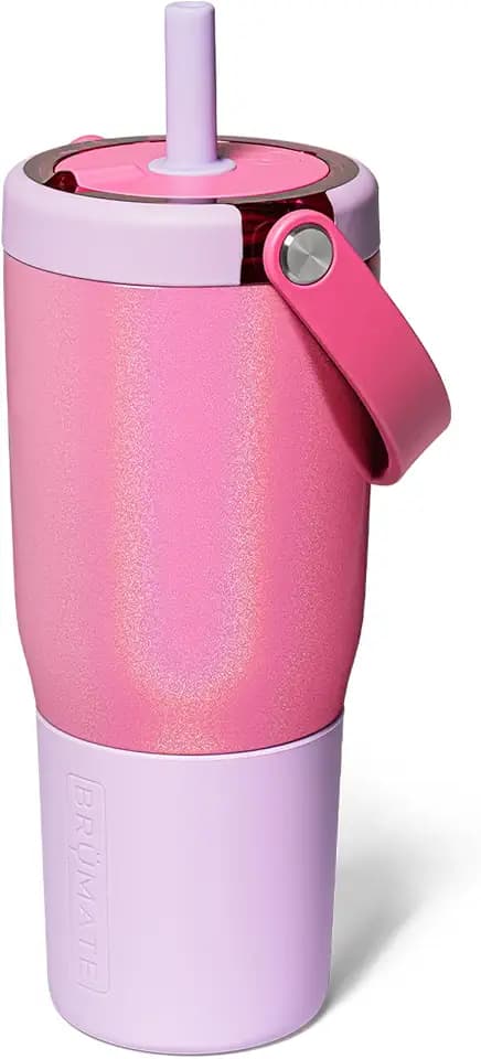 BrüMate Resa 25oz 100% Leakproof Travel Tumbler w/Handle & Straw | Flexible SoftSip Straw | Silicone Sleeve for Durability | Stainless Steel | Cup Holder & Travel Friendly Water Bottle (Cotton Candy)