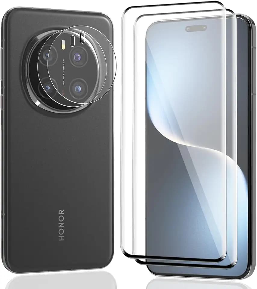 Panzer Schutz Glas für Honor Magic 7 Pro, 2 Stück Schutzfolie mit 2 Stück Kameraschutz Camera, 9H Härte Glasfolie Kratzfest, HD-klar Folie Displayschutz