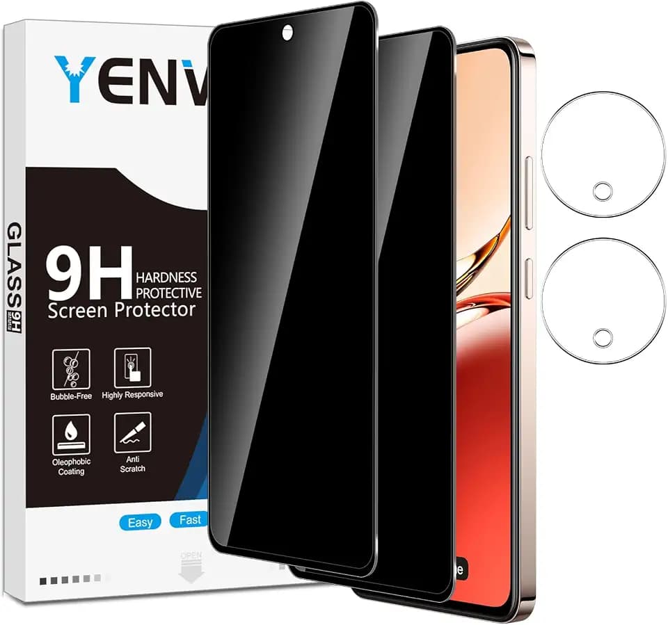 Sichtschutzfolie für OPPO Reno 12 FS/Reno 12F für Panzerglas, 2 Stück Sichtschutz und 2 Stück Kameraschutz für Reno12 F / Reno12 FS, 9H Härte Privacy Schutzfolie Anti Spy Blickschutzfolie