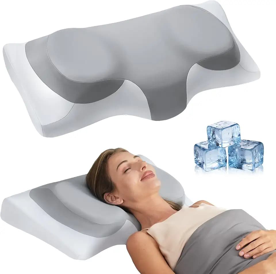 ABLEGRID Dual-Layer Memory Foam Cervical Neck Support Pillow,Contour Cooling Gel Pillow for Neck Shoulder Pain Relief,Ergonomic Orthopedic Adjustable Deep Sleep Bed Pillow for Side,Back,Stomach Sleep