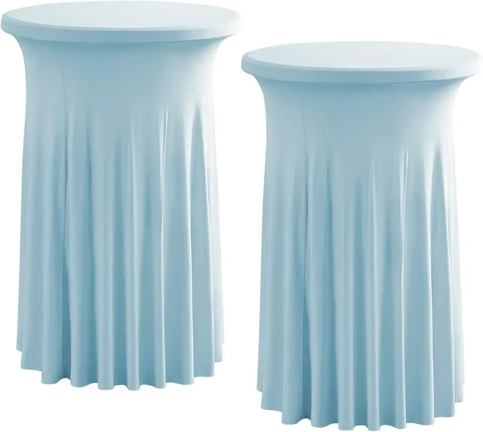 Rakila 2 Pack Round 43 x 32 Inch Spandex Cocktail Tablecloth with Wavy Skirt Sky Blue Fitted Stretch Table Cover for Bar Wedding Party