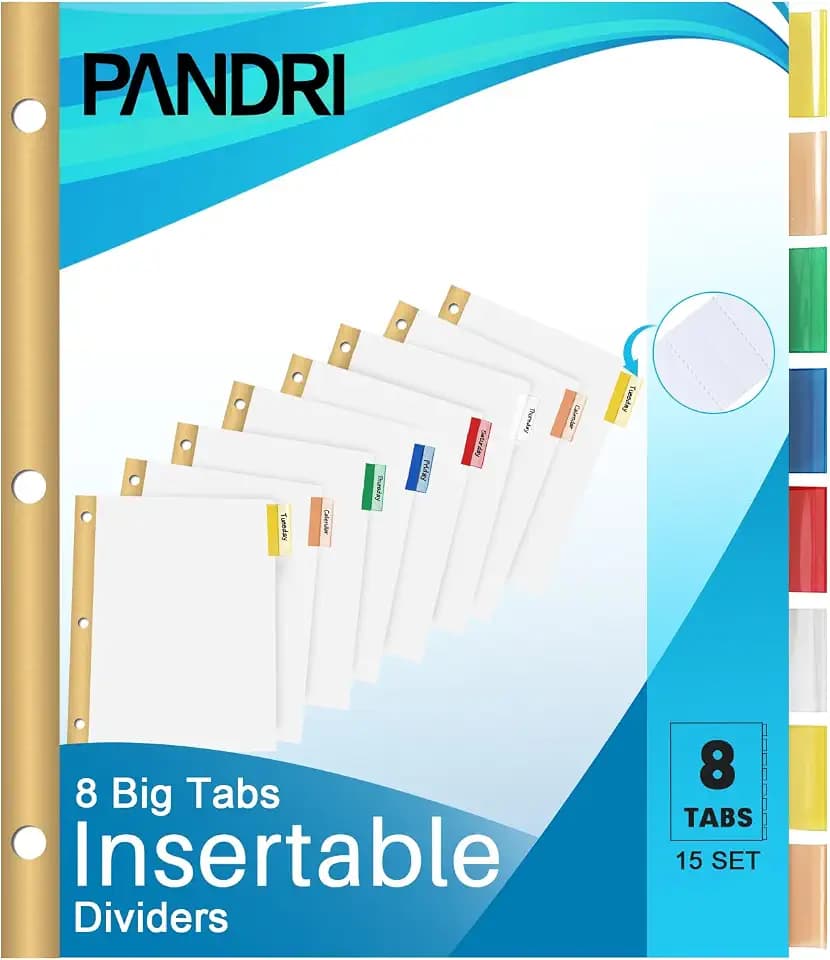 PANDRI 120 Pack Binder Dividers with 8 Tabs & Reinforced Holes, Letter Size