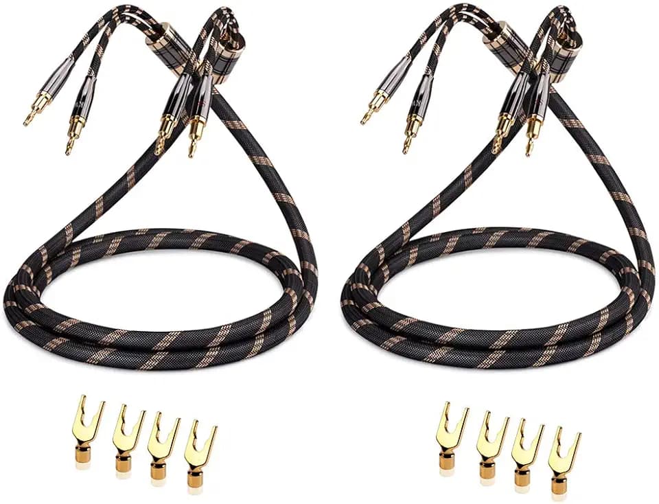 SKW A paar Audiophile Lautsprecherkabel, austauschbares Bananenstecker-Kabel, vergoldeter Stecker, Nylon-Geflecht, HiFi-Qualitätskabel(2 Kabel für 2 Lautsprecher,2.5M)